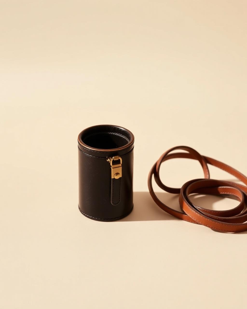 The Burlington Bag Holder, a dark leather waste-bag holder with a brass zip
