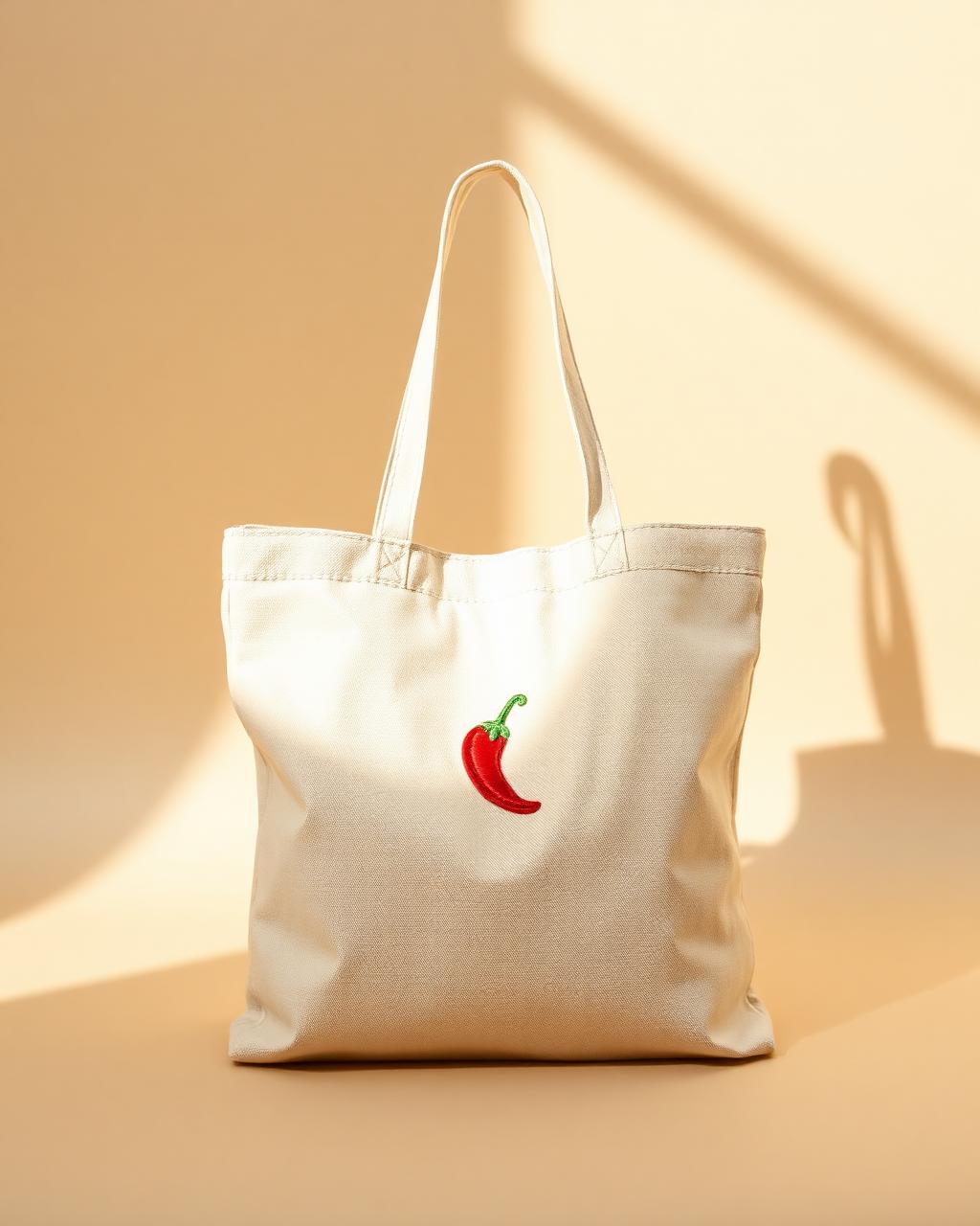 The Dalston Tote, an ecru canvas tote with an embroidered red chilli