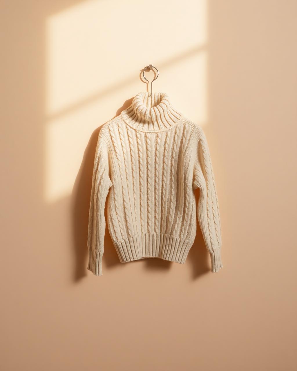 The Notting Hill Knit, a cream cable-knit turtleneck dog sweater